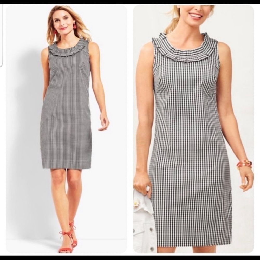 NWOT Talbots Gingham Pleat Neck Dress Check 12